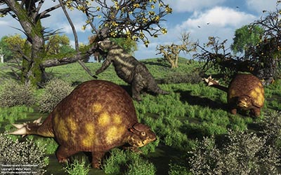 Doedicurus and Eremotherium, 25 thousand years ago