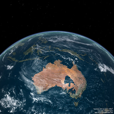 Australia with sea level +100m, 2200 A.D.?