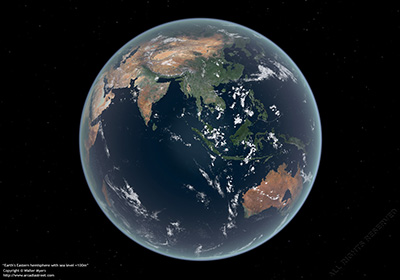 Earth's Eastern hemisphere with sea level +100m, 2200 A.D.?