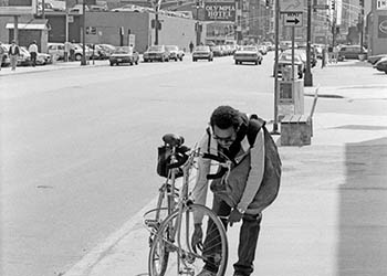 Bicycle messenger   -   Chicago, 1985   -   Kodak Tri-X black & white 35mm film