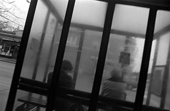 Bus stop   -   Oak Park, IL, 1982   -   Kodak Tri-X black & white 35mm film