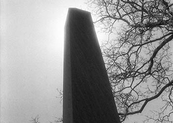 Obelisk & trees   -   Des Plaines, IL, 1983   -   Kodak infrared black & white 35mm film