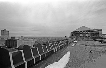 Merchandise Mart roof with observer   -   Chicago, 1982   -   Kodak Plus-X black & white 35mm film