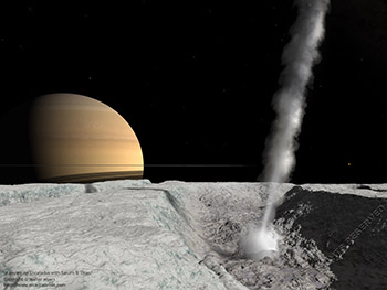 Geyser on Enceladus with Saturn & Titan