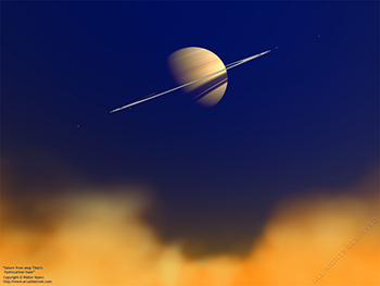 Saturn from atop Titan's hydrocarbon haze