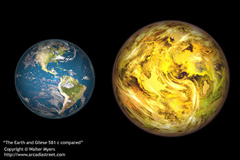 The Earth and Gliese 581 c compared