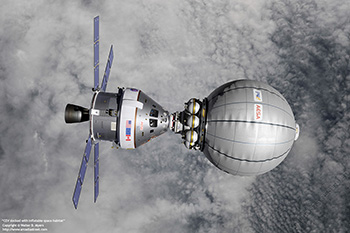 CEV docked with inflatable space habitat