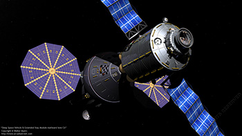 Deep Space Vehicle & Extended Stay Module starboard bow close-up