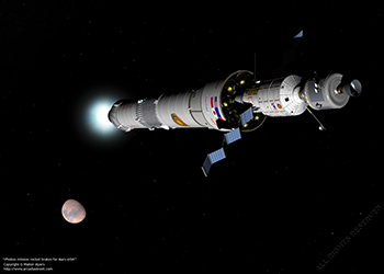 Phobos mission rocket brakes for Mars orbit