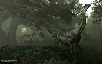 Antarctosaurus stalked by Abelisaurus, 80 million years ago