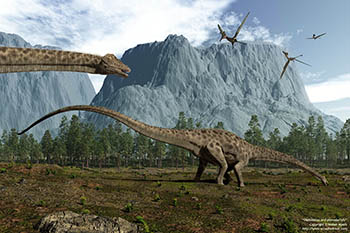 Diplodocus and pterodactyls, 150 million years ago