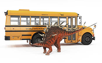 Kentrosaurus and school bus, 155 million years ago