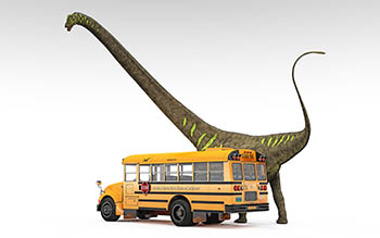 Mamenchisaurus & school bus, 150 million years ago