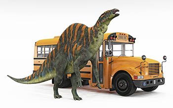 Ouranosaurus and school bus, 110 million years ago