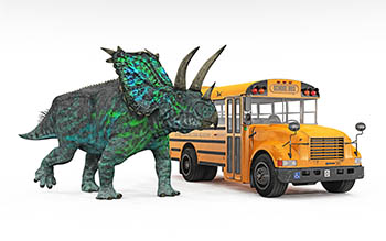 Pentaceratops & school bus, 75 million years ago
