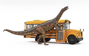 Plateosaurus & school bus, 210 million years ago