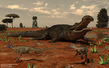 Sarcosuchus & Ornithopoda dinosaurs, 110 million years ago
