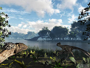 Sauroposeidon & Deinonychus, 110 million years ago