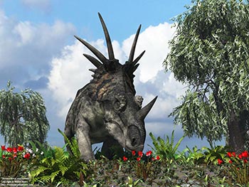 Styracosaurus and flowers, 76 million years ago