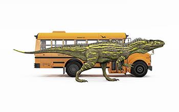 Torvosaurus & school bus, 150 million years ago