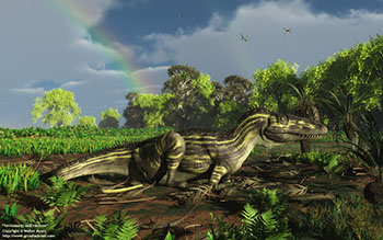 Torvosaurus & rainbow, 150 million years ago