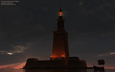 The Pharos of Alexandria at twilight, 2,000 years ago
