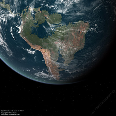 South America with sea level +100m, 2200 A.D.?