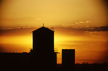 Rooftop water towers No. 4   -   Chicago, 1986   -   Kodak Ektachrome 35mm color slide film