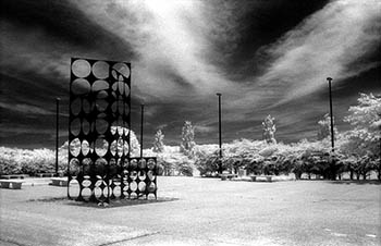 Sculpture with clouds   -   Oak Park, IL, 1982   -   Kodak infrared black & white 35mm film