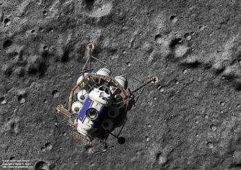 Lunar lander over craters