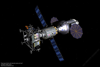 Deep Space Vehicle with Asteroid Lander port bow