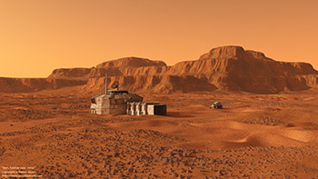 Mars habitat near mesa